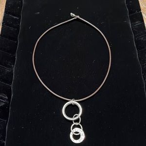 Silpada brown leather necklace with for interlocking ring pendants